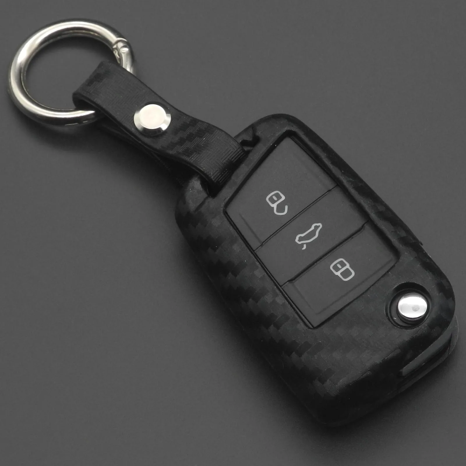 Carbon Fiber Silicone Car Key Case Cover Fob Keychain for VW Polo Golf 7 Tiguan Skoda Octavia Kodiaq Karoq Seat Ateca Leon Ibiza