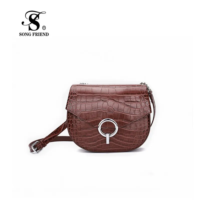 

Summer leather lady bag 2019 new crocodile pattern saddle bag fashion bags with one shoulder and one shoulder