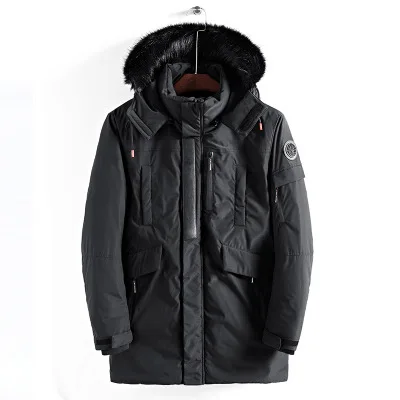 Зимнее пальто для мужчин, ветровка с меховым капюшоном, уличная мужская куртка в стиле хип-хоп, военный Тренч, пальто, длинная парка, jaqueta masculina - Цвет: Черный
