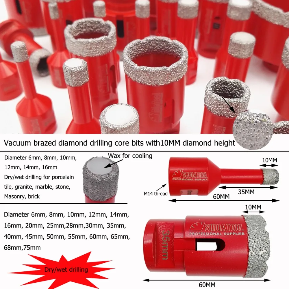 5pcs//set Vacuum Brazed Diamond drilling core bits tile hole saw 6mm to 14mm
