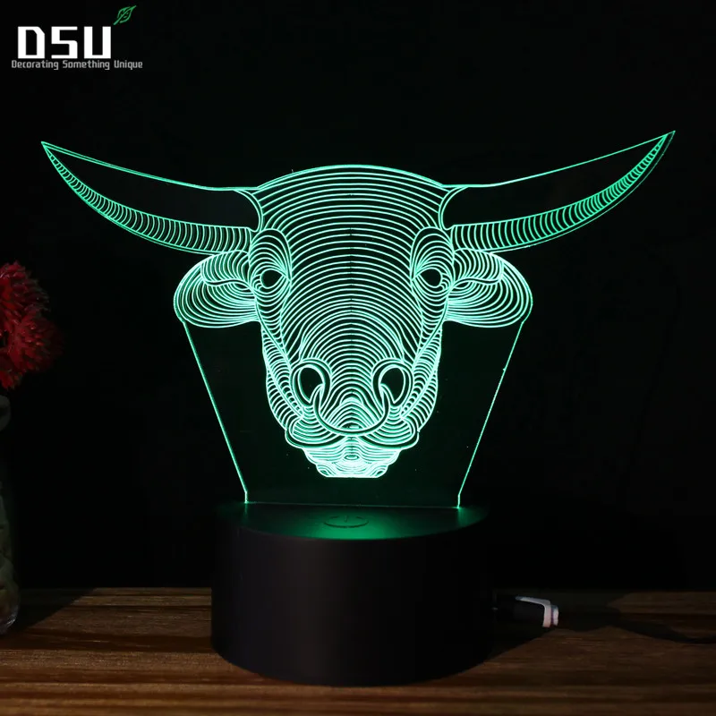 

7 Colors Change Acrylic Cattle 3D Night Light Creative Gifts USB Table Desk Lamp Touch Sensor LED Nightlight for Gift