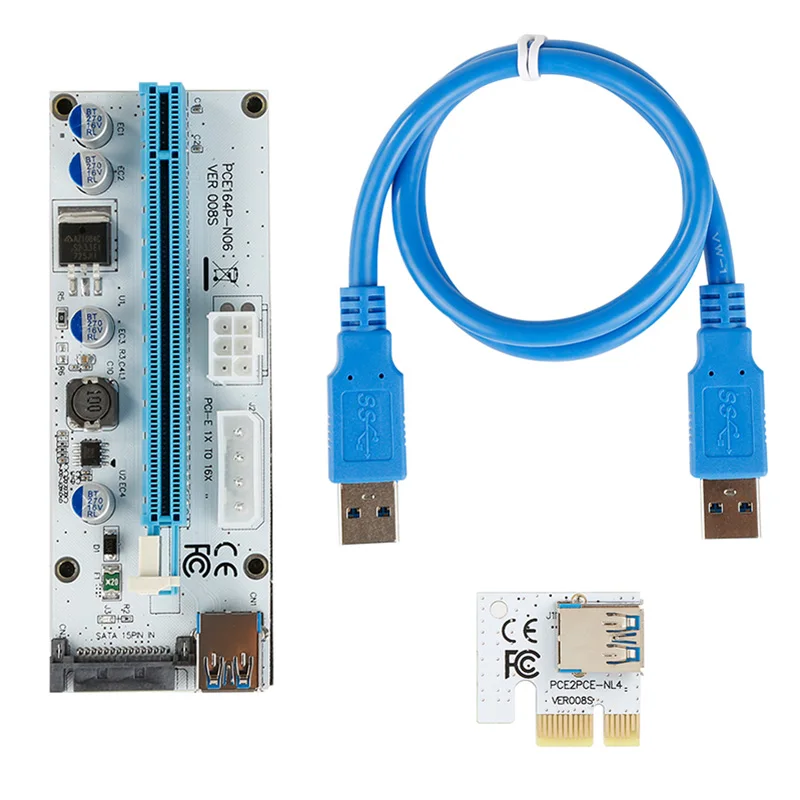 

60CM USB 3.0 Mini PCI-E to PCIe PCI Express 1x to 16x Extender Riser Card Adapter SATA 6Pin Power Cable for Bitcoin BTC Mining