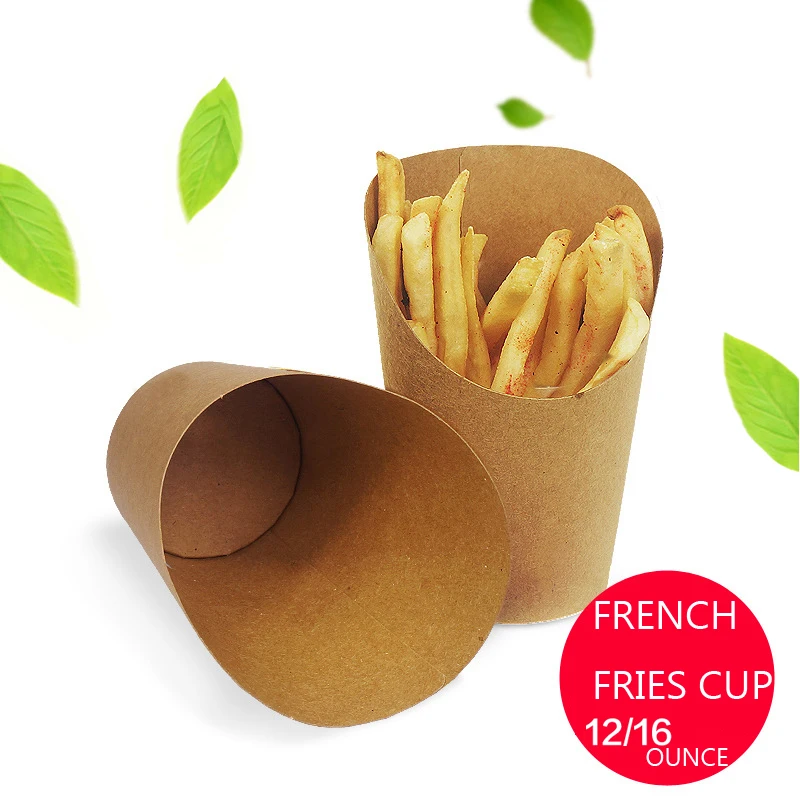 

Tapered Cut Disposable Kraft Paper Fried Food Cup Restaurant Pakage 16 ounce Snack Bar Fast Food Shop French Fries Holder 100pc