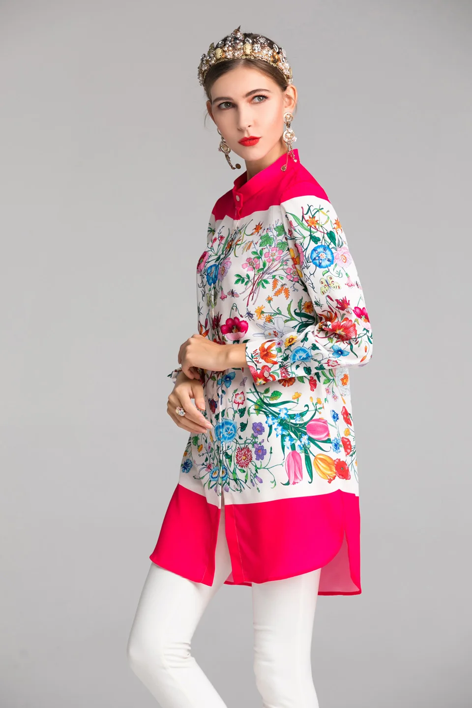 Женские блузки модная длинная офисная рубашка со стоячим воротником шифоновая блузка рубашка повседневные топы 3XL размера плюс X-Long Blusas Femininas