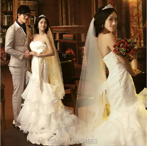 

Free Shipping Ready to Ship Mermaid Wedding Dress with Sash custom size&color