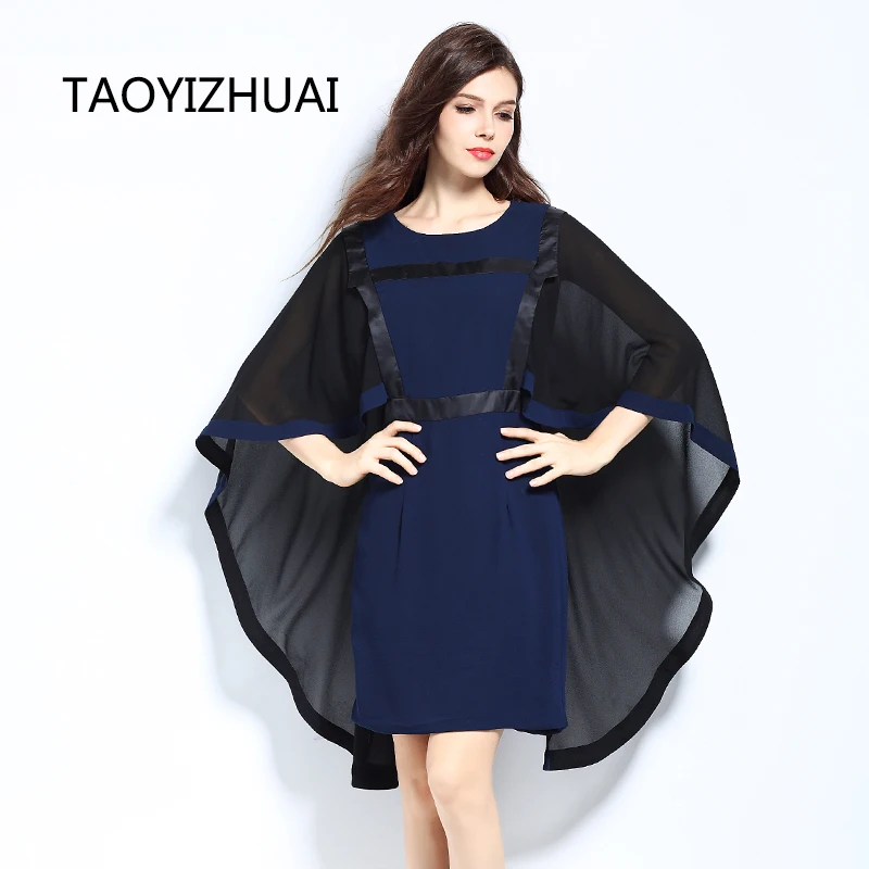 

TAOYIZHUAI New Summer Arrival Hot Sale Irregular Sleeves Above knee A Line Plus Size Fashion party lady Chiffon Dress 11578