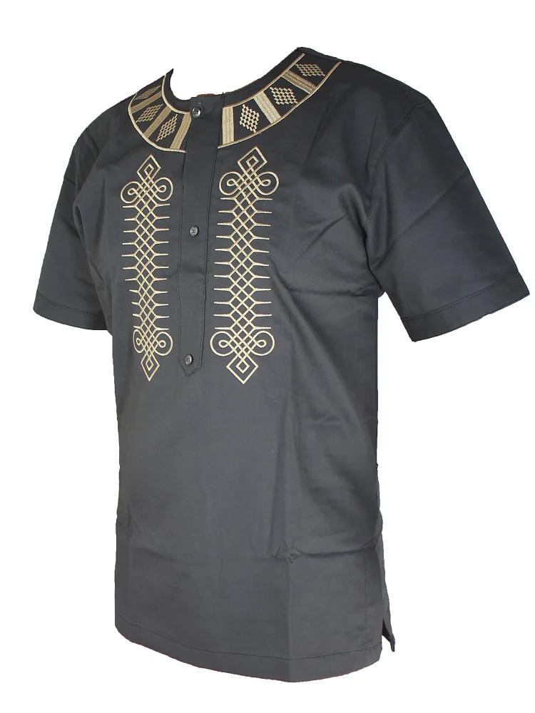 Wedding Wear African Clothes Men`s Dashiki Tunic Tops Africa Ethnic Riche Embroidery Short Caftan Attire