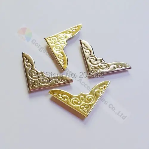 

100pcs/lot 25mm Gold/Sliver Collar angle metal corner book protectors flag tips For book bag angle accessories For DIY browband