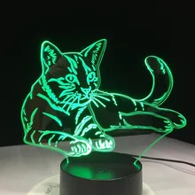 7 цветное кошачье 3D лампа акриловый светодиодный ночной светильник USB сенсорный Сенсор светильник дети милый ночной светильник Спальня светильник подарки для детей