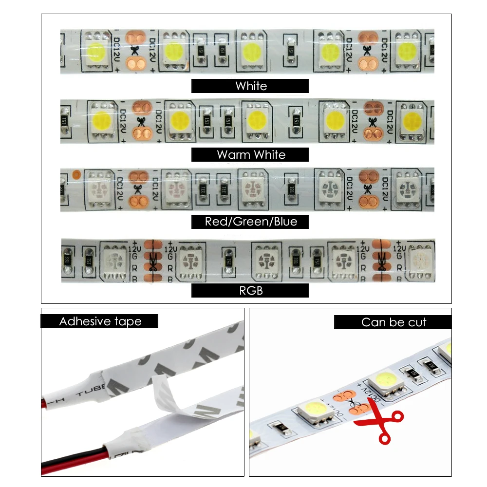 Черная печатная плата Светодиодная лента 5050 Водонепроницаемый/Нет Водонепроницаемый RGB белый теплый белый синий красный зеленый 12 В 12 В Светодиодная лента светильник 5 м 300 светодиодный s