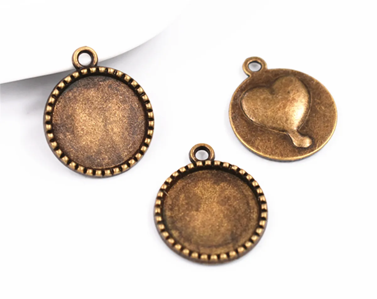 

10pcs 18mm Inner Size Antique Bronze Heart in Back Style Cabochon Base Setting Charms Pendant