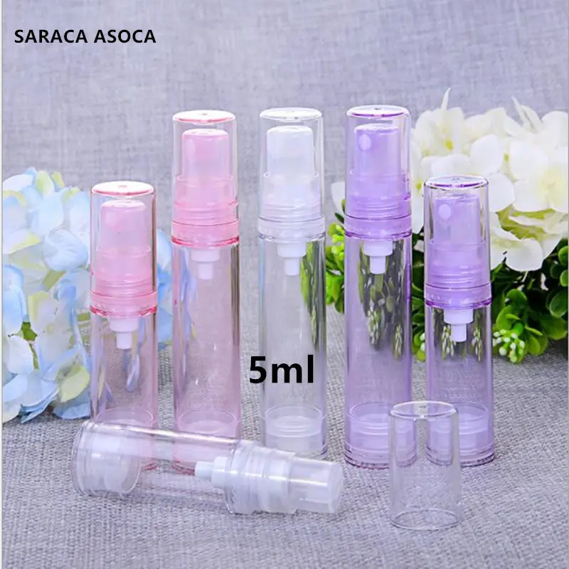

100pcs/lot 5ml Empty Airless pump plastic Bottles Vacuum Pressure Emulsion Bottle With Lotion Pump Cosmetic packaging bottling