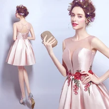 2016 neue Ankunft Rosa Scoop Neck Kurze Abendkleider Sleeveless mit Stickerei Graduation Cocktail Party Kleider vestido de festa