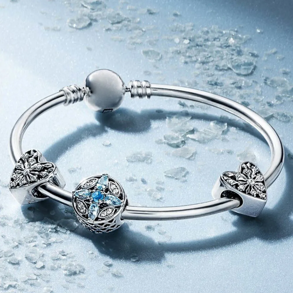 

Moments Kristie 100% 925 Sterling Silver 1:1 Winter Charm Scouts Heart Bracelet Bracelets Ice Crystal Game Present Fashion Game