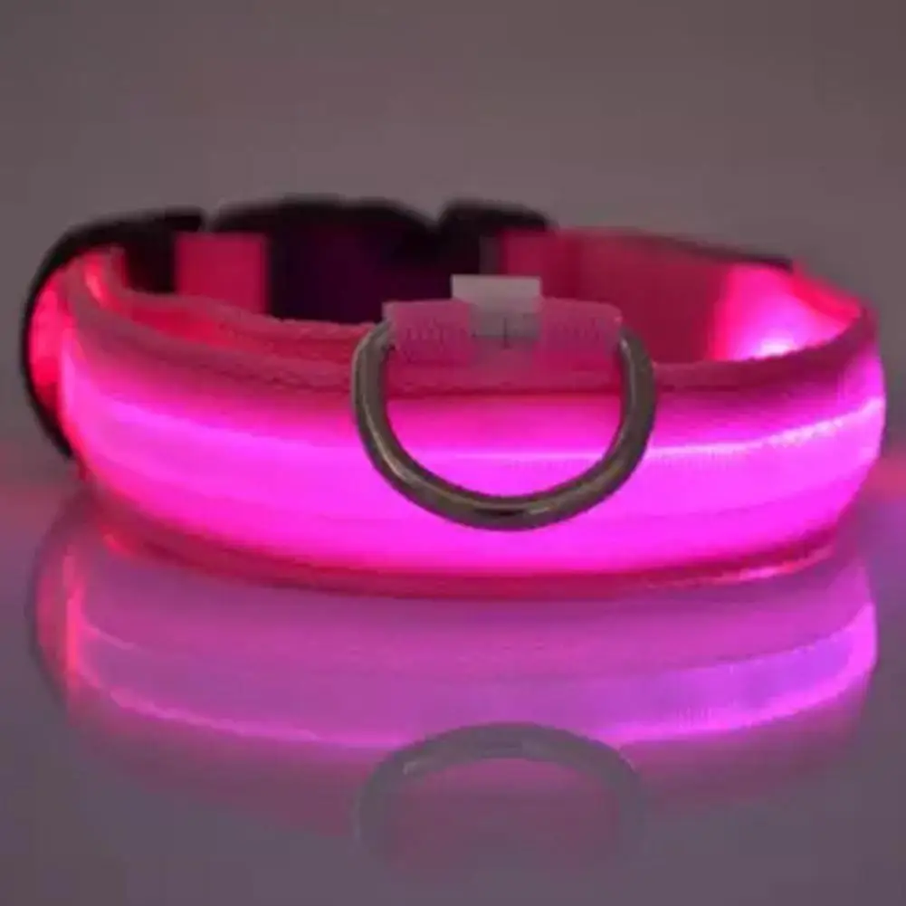 LED Pet Cat Dog Collar Night Safety Luminous Necklaces For Outdoor Walking - Цвет: pink