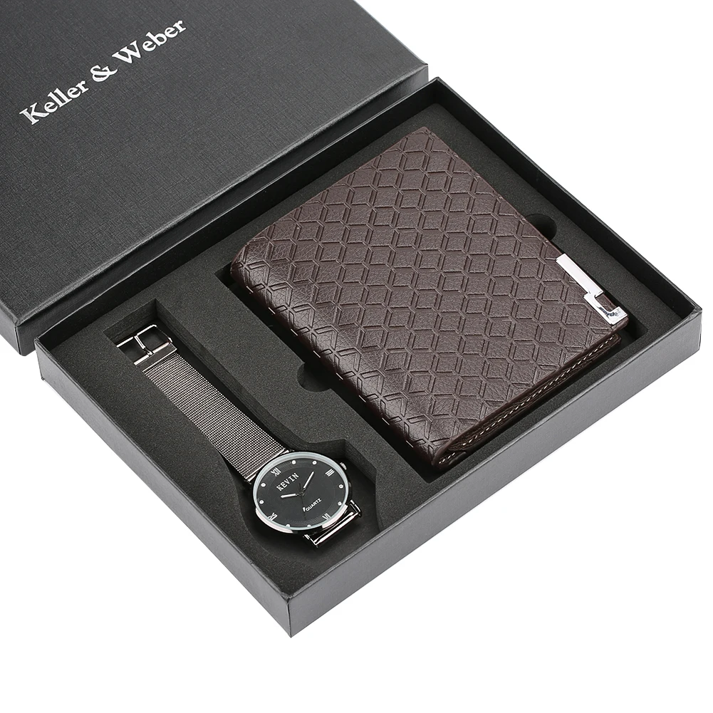 Business Men's Quartz Wristwatch Men Watches Purses Money Clip Credit Card Leather Wallet Gift Set for Dad Boyfriend Top Luxury