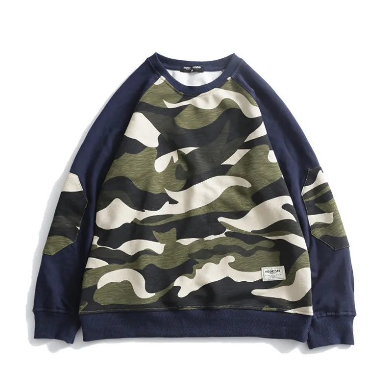 Japanese Harajuku Crewneck Camouflage Sweatshirt for Men Urban Boys