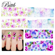 Bittb 50pcs/set Flower Nail Stickers Decals Slider Wraps For Nails Art Decor Manicure Water Transfer Sticker Tips