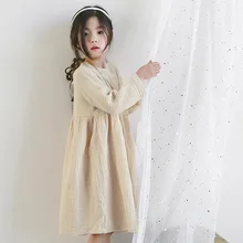 Г. осеннее платье для маленьких девочек свободные хлопковые льняные платья с длинными рукавами повседневная детская одежда с рюшами для подростков детская одежда принцессы