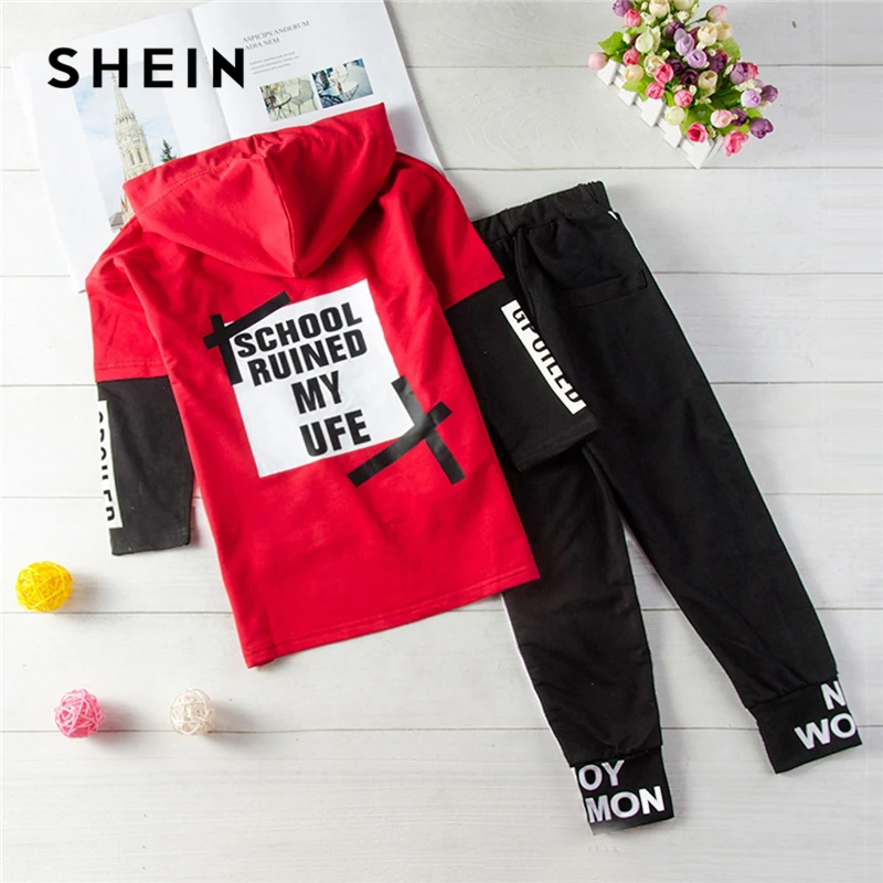 SHEIN Kiddie Toddler Boys Letter Print Drawstring Dip Hem Hoodie And Pants Sets Clothing 2019 Spring Long Sleeve Casual Suit SHEIN Kiddie Toddler Boys Letter Print Drawstring Dip Hem Hoodie And Pants Sets Clothing 2019 Spring Long Sleeve Casual Suit