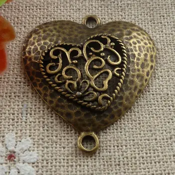 

60 pieces bronze plated heart connectors 34x30mm #1652