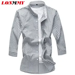 LONMMY 6XL 7XL три четверти рубашка в полоску для мужчин платье хлопок повседневное брендовая одежда модная блузка рубашка плед лето 2019 г