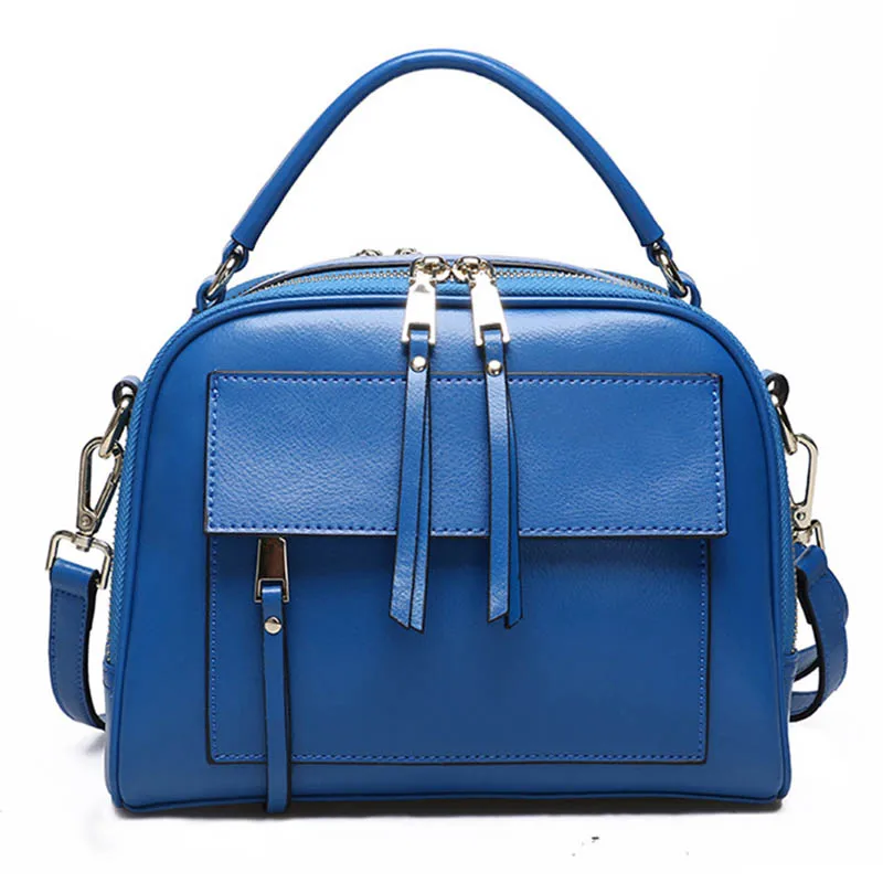 Женская сумка через плечо из натуральной кожи с карманами, дизайнерские сумки высокого качества на молнии, сумки-мессенджеры, женская сумка, бренд - Цвет: Синий