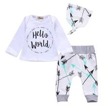 Одежда для новорожденных мальчиков и девочек топы с длинными рукавами и стрелками, футболка+ штаны, леггинсы, шапка, комплект хлопковой одежды из 3 предметов