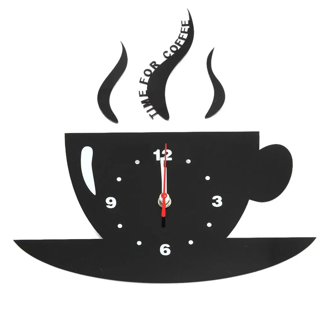 JX-LCLYL 3D DIY Mirror Wall Clock Home Decor Creative Modern Design Acrylic  Coffee Cup Living Room Decorative Time for Coffee