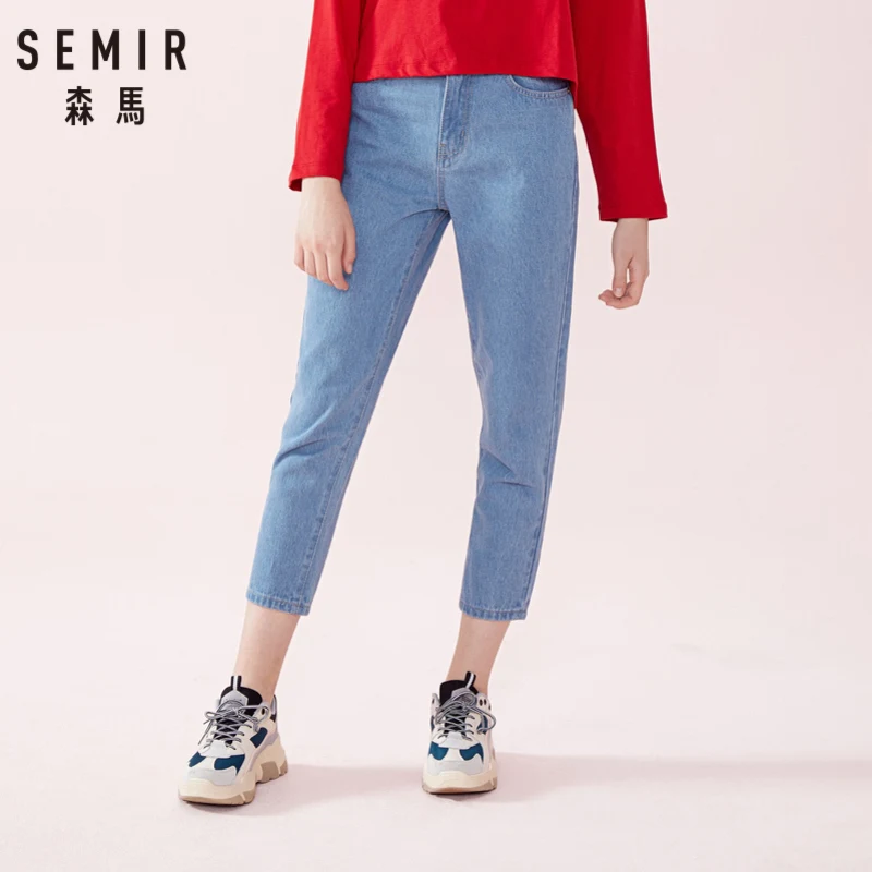 SEMIR Женские Ретро вымытые джинсы облегающие с высокой талией женские укороченные