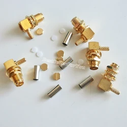 Conector hembra de crimpado de mampara, Conector de ángulo recto de 90 grados Rf, RG174, RG316, LMR100, 10 RP-SMA