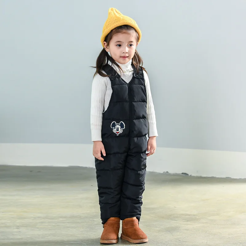Boys Down Overalls Children Clothing Baby Outside Jumpsuit Winter Girls Mickey Romper Overalls Kids Thick Warm Windproof Clothes