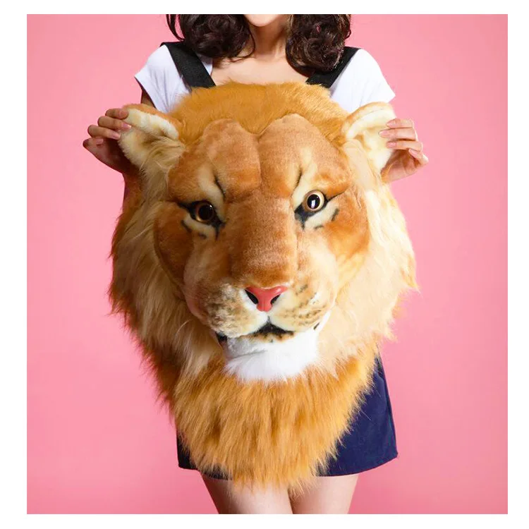 Mochila de pelúcia 3d tiger lion head,