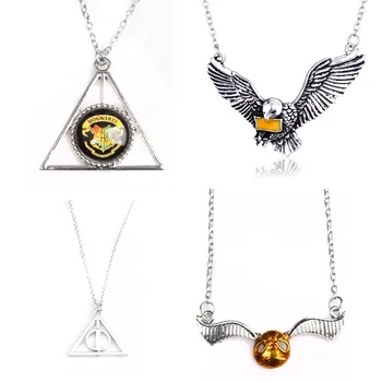 

RJ 10Pcs/Lot Movie HP Deathly Hallows Wizard Necklaces Pendants Golden Snitch Gregory's Fiduciary Triangle Men Necklace
