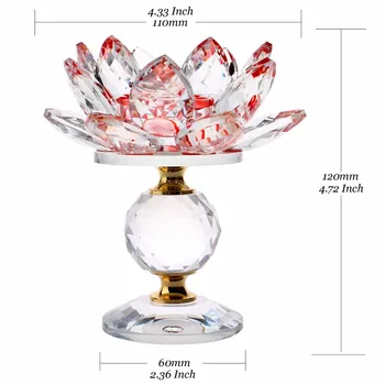 

New Arrivals Crystal Lotus Flower Home Office Decor 4.7" Height Candle Holder Glass Lotus Metal Candlesticks Fengshui Ornaments