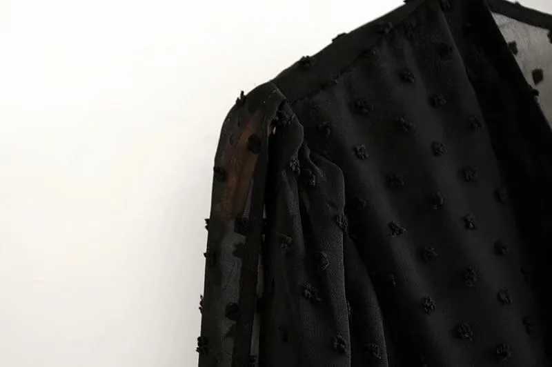 ROHOPO, европейский размер, женское шифоновое платье-туника в горошек, с разрезом, с коротким рукавом, с оборками, плиссированные, милые осенние платья для девочек# AZ9424