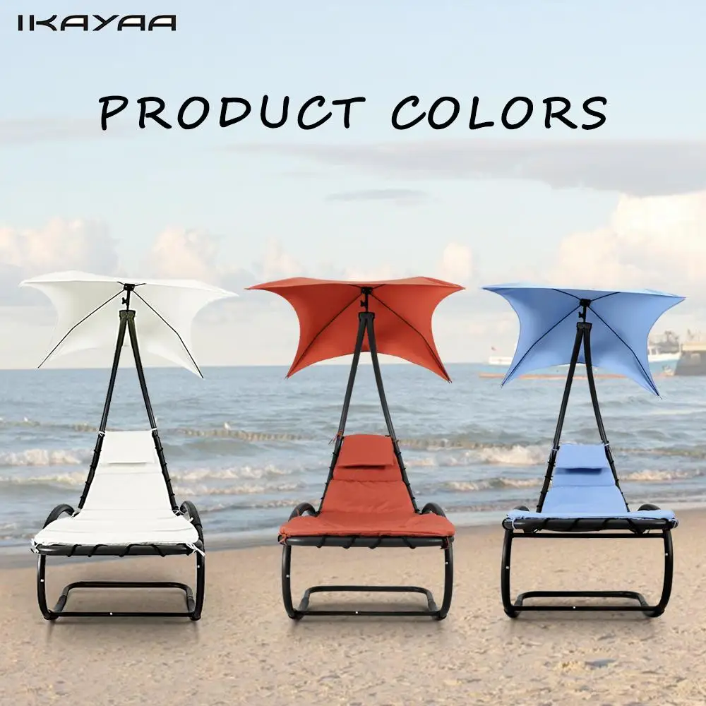 Ikayaa Rocking Outdoor Patio Chaise Lounge Chair W Canopy
