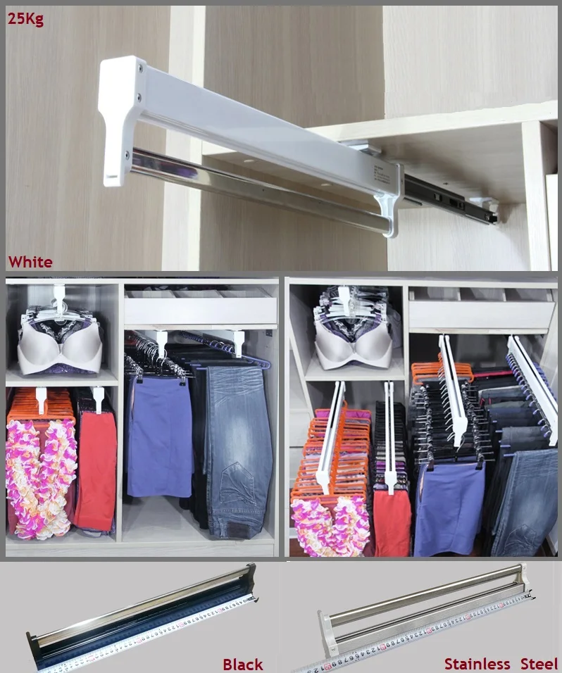 

Top mount pull out pull-out Wardrobe closet cloth Jacket hanger hanging rack bar Ball Bearing Slide Heavy Duty