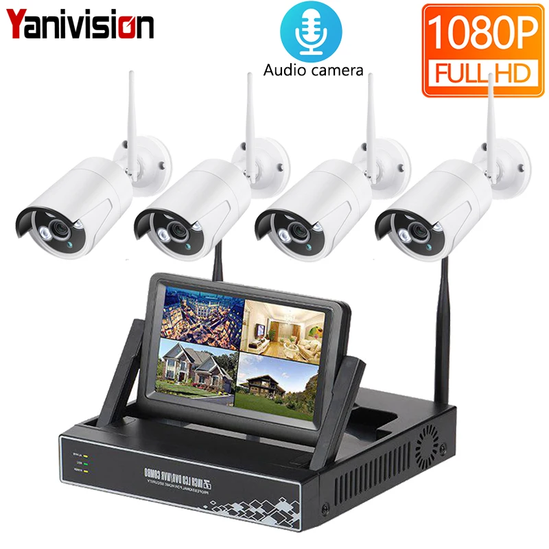 4CH 1080P беспроводные наборы NVR 7 дюймов lcd аудио 2MP HD наружная ip-камера домашняя система безопасности комплекты наблюдения камера с Wi-Fi - Цвет: 4CH 1080P White