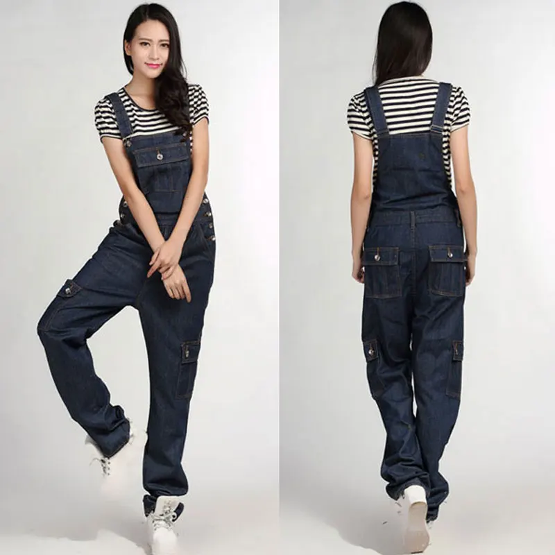 

2018 Spring New Denim Bib female Korean Casual piece trousers Loose Thin Multi-pack Sling Large size jeans More Size S-4XL 5XL