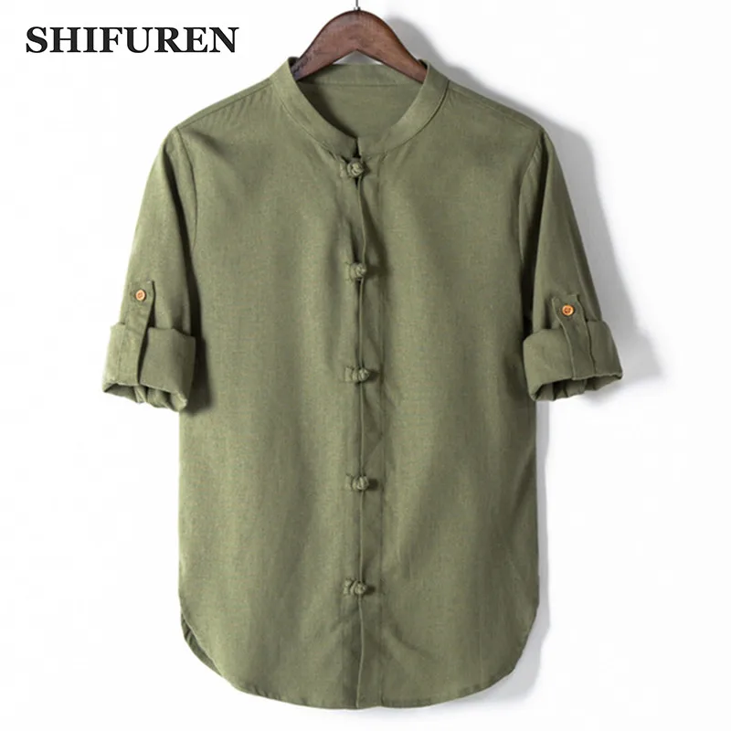 SHIFUREN новые весенние повседневные мужские хлопковые льняные рубашки с рукавом