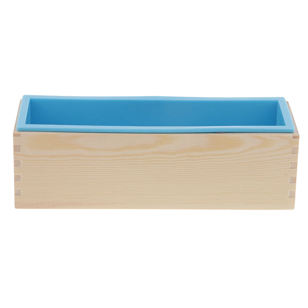 

Blue Silicone Loaf Mold 1.2KG with Wooden Box & Soap Cutter with Wire Slicer, for Handmade Soap Making Crafts