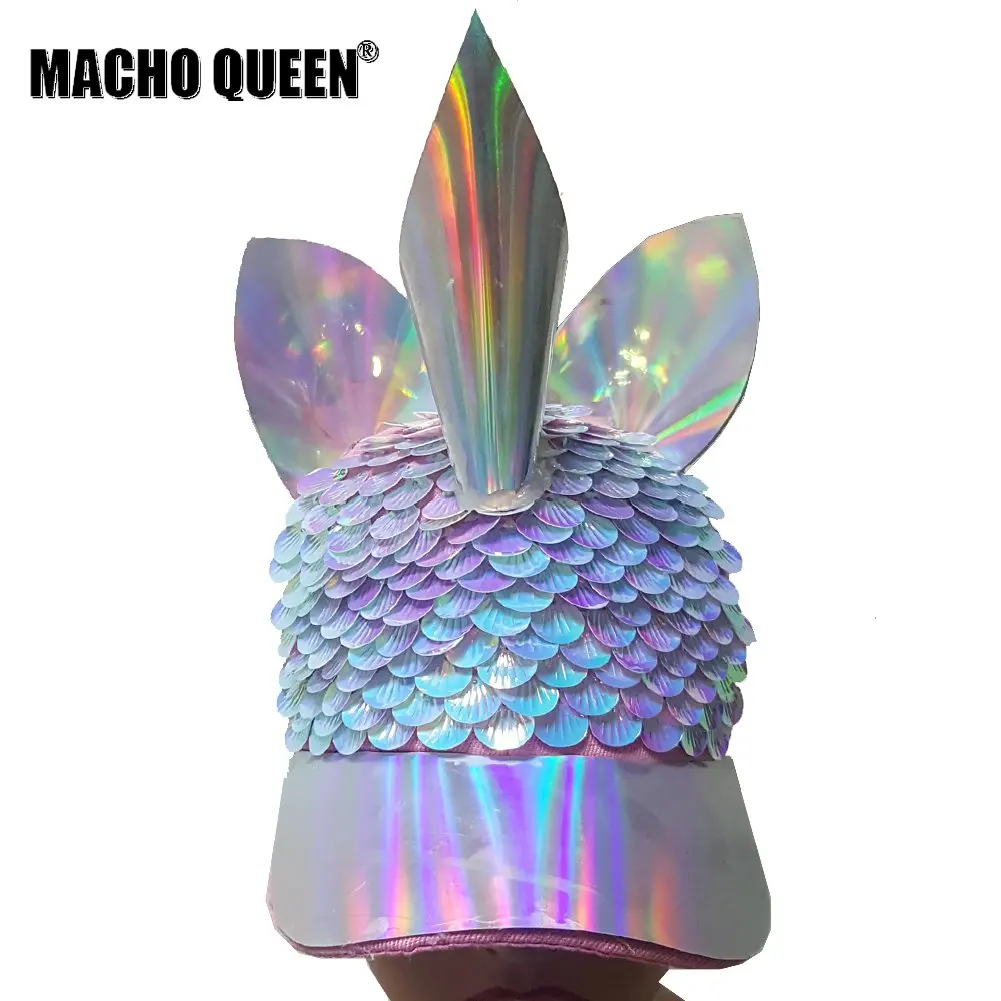 

Burning Man Rave Costumes Holographic Mermaid Unicorn Cap Party Supplies Gifts Wear Festival Clothes Outfits Stage Gear Show
