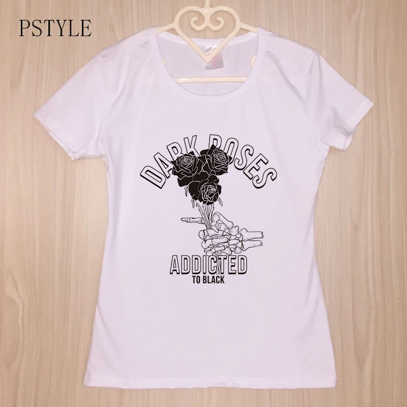 Футболка Pstyle Addicted to Black Rose летние женские футболки в стиле Харадзюку 2018 новый