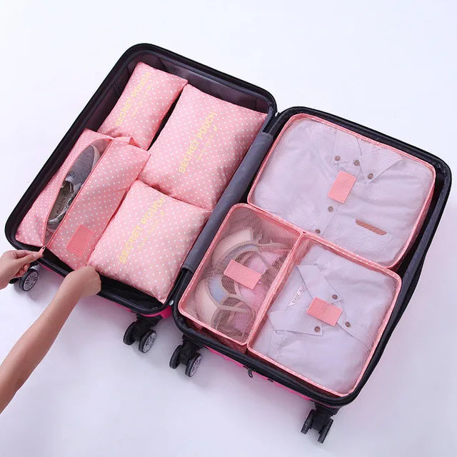RUPUTIN 7 шт./компл. багаж для путешествий Органайзер Одежда Набор для отделки водонепроницаемый проект упаковка сумка для хранения Высокое качество Дорожная сумка - Цвет: Pink point