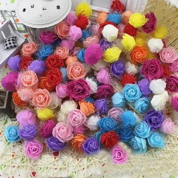 

100PCS,3CM Artificial Floral Foam Small PE Roses Heads With Organza,Garland Flower,Scrapbooking accessories,Wedding Decorations