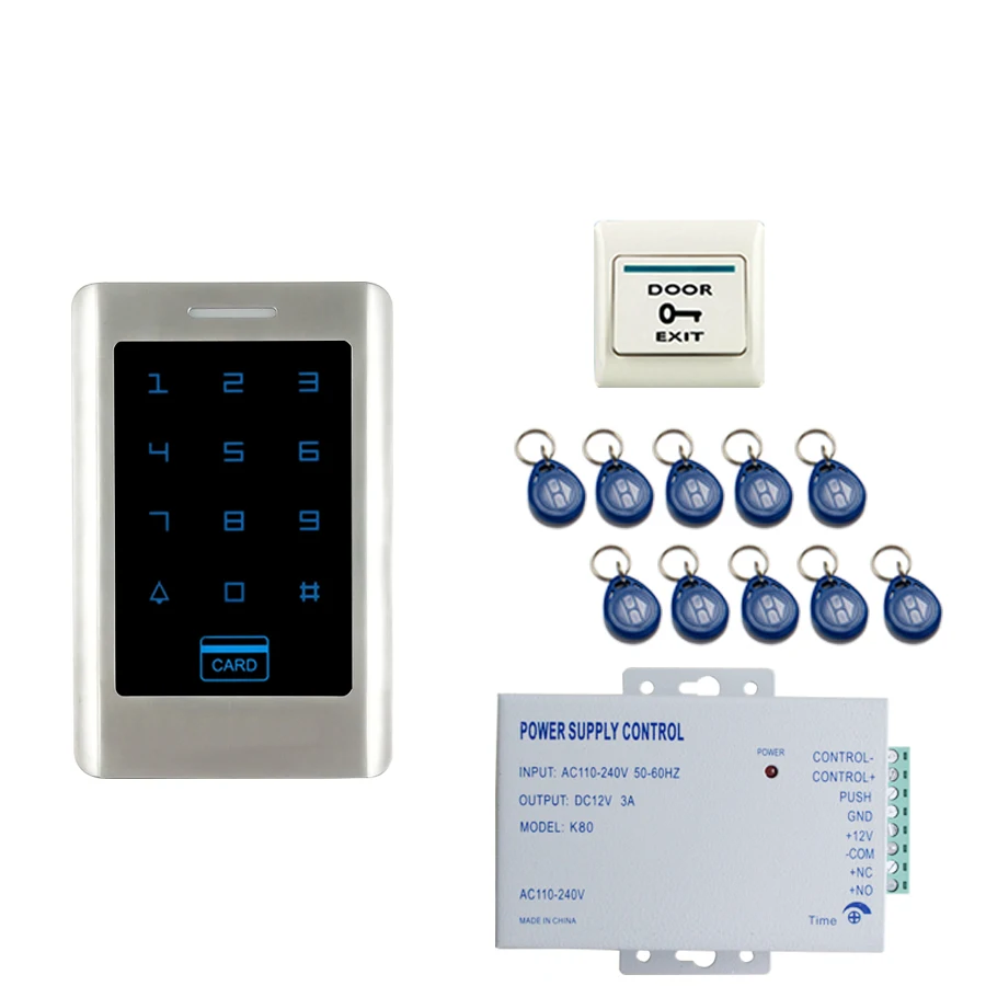 

JEX RFID Touch Password Access Controller Metal Waterproof Backlight button Door control system kit + 10 ID cards In stock