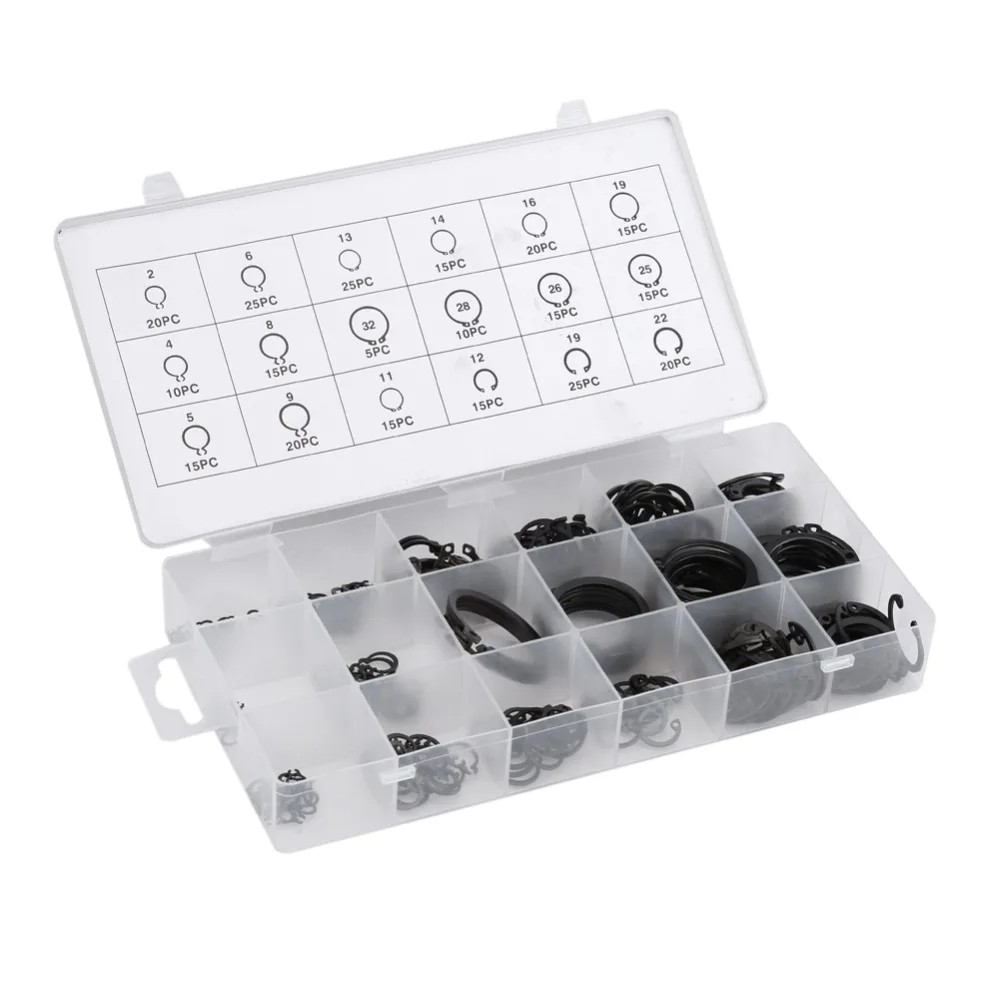 300Pcs 2-32mm E-Clip Snap Circlip Kit External Retaining Ring Assortment Set | Обустройство дома