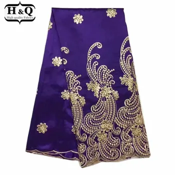 

Hot African George Lace Fabric 5 Yards/lot, High Quality Purple Color George Silks Lace Embroidered And Sequins For Sewing Dress