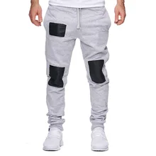 WSGYJ джоггеры модные сплайсированные кожаные эластичные талии повседневные штаны мужские Хип Хоп Уличная черная серая спортивная одежда